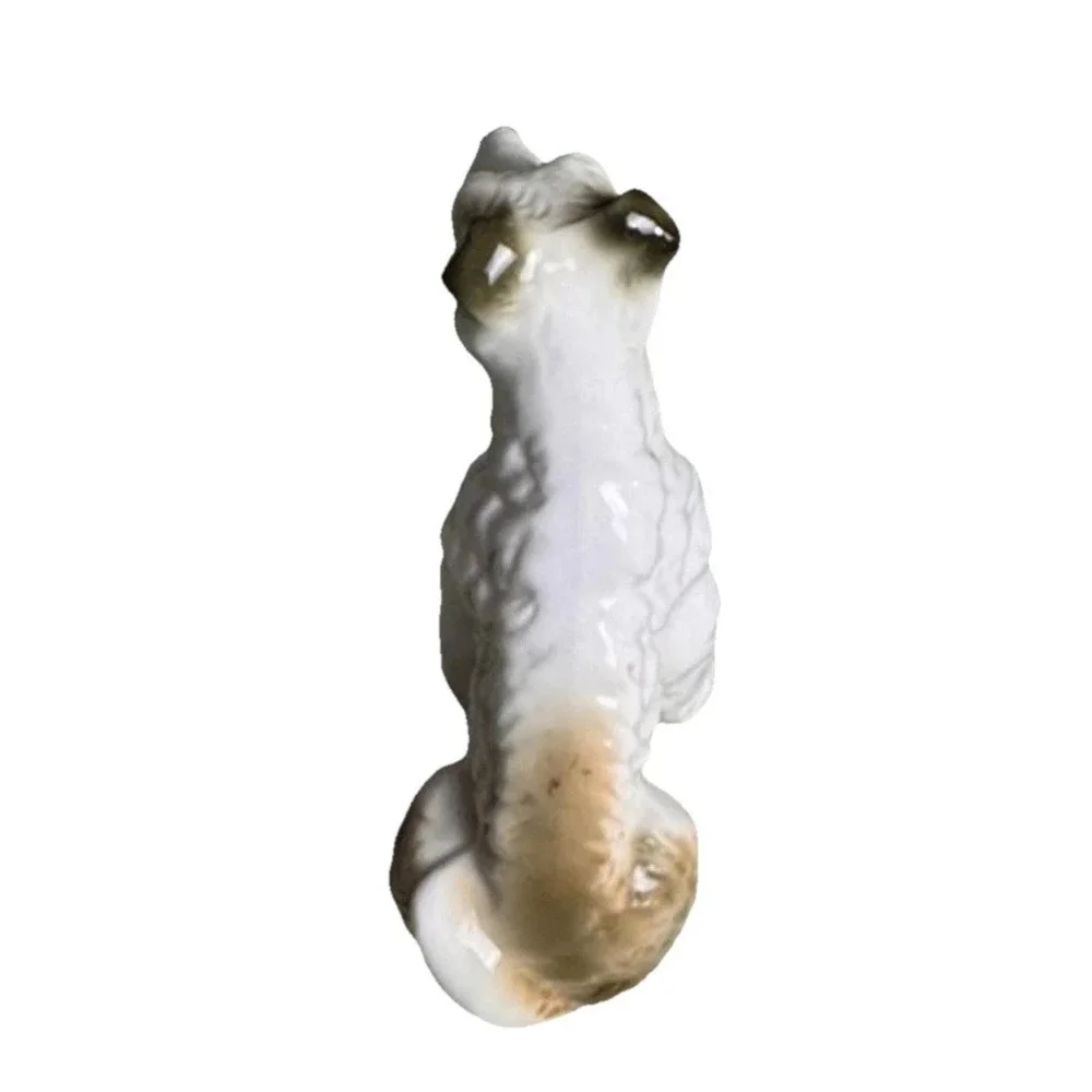 VTG Porcelain Seated Wire Fox Terrier Glossy White w/Tan Accent Perky Alert Pose
